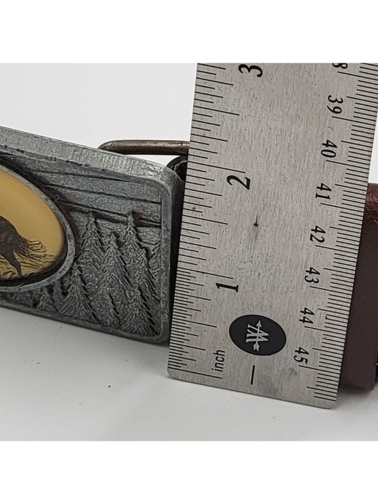 Vtg Western/Cowgirl Brown Leather Belt with Horse-Themed Metal Buckle Adjustable main image 15